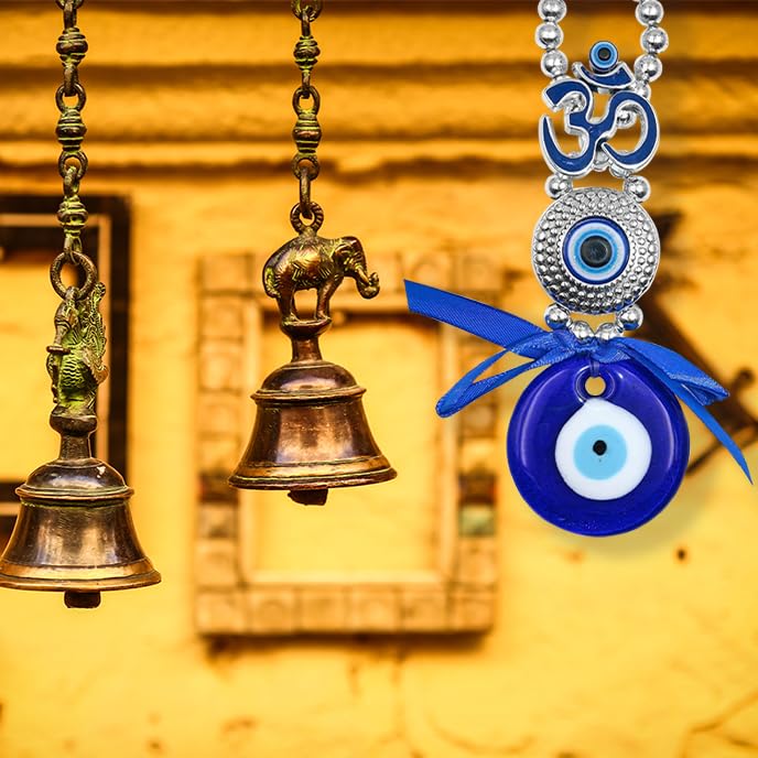 Image of PACKNBUY OM Turkish Evil Eye Nazar Battu Hanging for Home Entrance Main Door Good Luck Vastu Feng Shui Decor OM Protection Charm Positive Energy Spiritual Wall Hanging for Office Shop Car