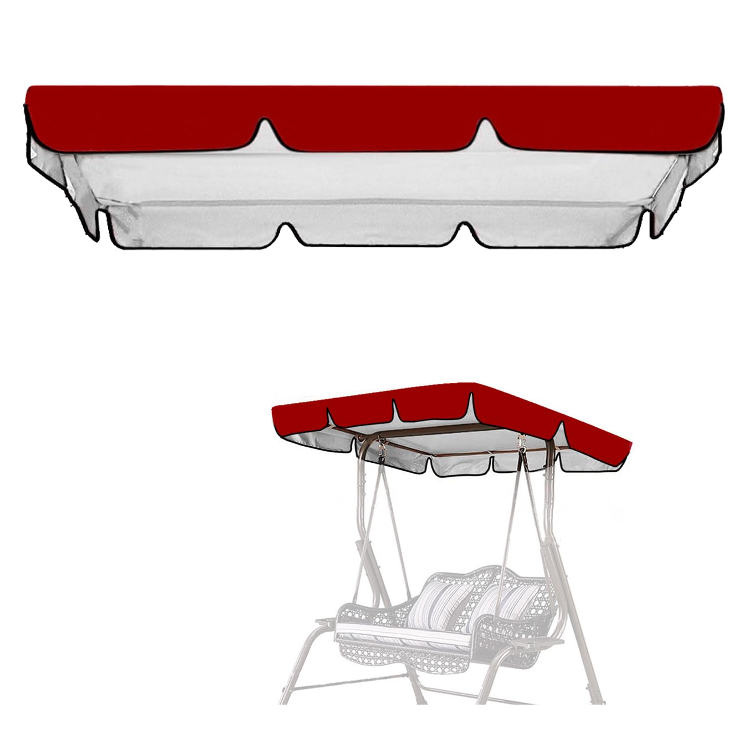Tissting Outdoor Swing Canopy 64.6 X 44.9 X 5.9 Inch 420D Silver Coated Oxford Fabric Waterproof Canopy Replacement Swing Top Cover for Garden Balcony(Red)