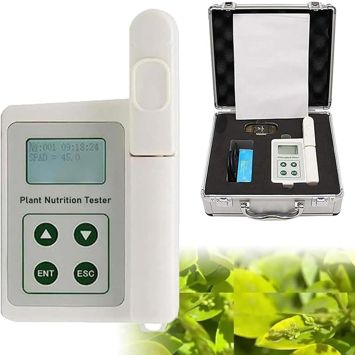 Medidor de clorofila, analizador digital para análisis de plantas, mide clorofila, contenido de nitrógeno, temperatura de la hoja y humedad