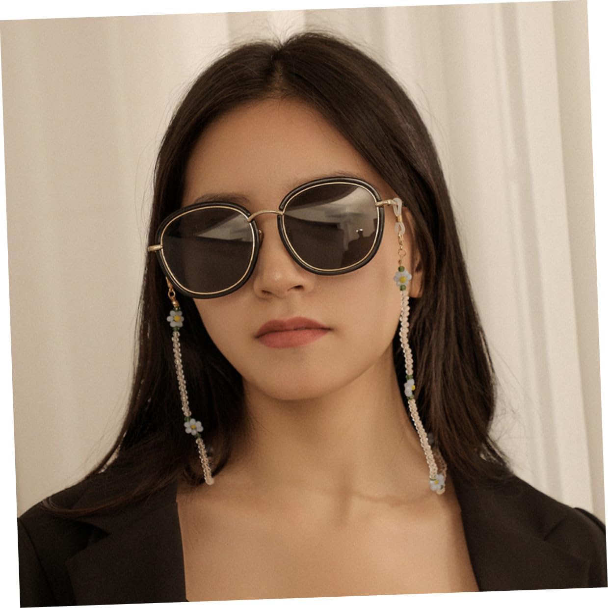 MAGICLULU Glasses Hanging Chain Blue Crystal Beads Flower Necklace Multi-purpose Eyeglasses Anti-lost Sweater Chain for Women Mask Lanyard