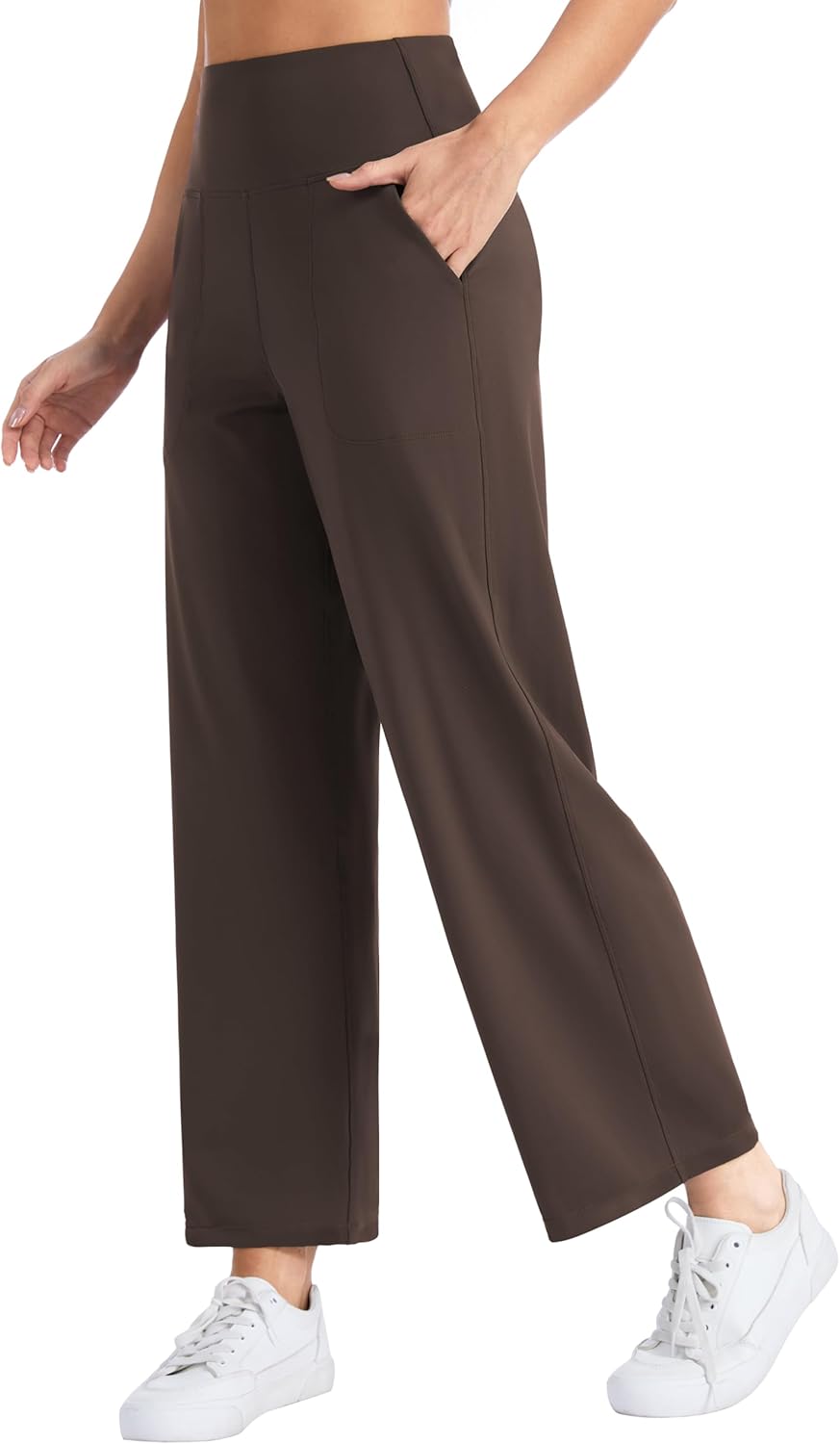 THE GYM PEOPLE Women's Wide Leg Yoga Pants 27" Loose High Waist Workout Lounge Ankle Dress Pants with Pockets
