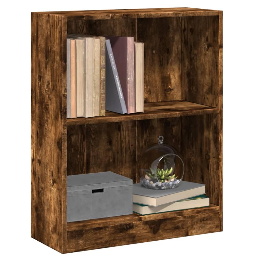 Kompaktes Bücherregal Räuchereiche aus Holzwerkstoff, 60x24x76 cm, mit 2 Böden und Oberplatte für Bücher, DVDs, CDs und Deko, multifunktional als Beistellschrank nutzbar,