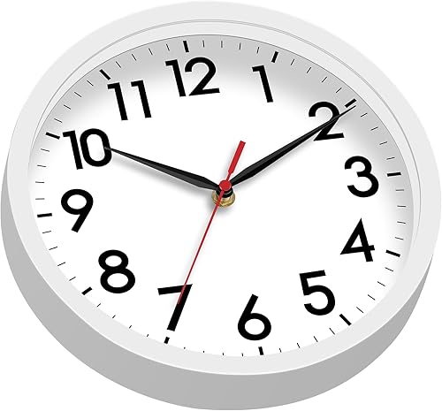 Miniatura 9 de AKCISOT Reloj de pared, moderno y pequeño, funciona con pilas, de 8 pulgadas, silencioso, analógico, clásico, para oficina, hogar, baño, cocina