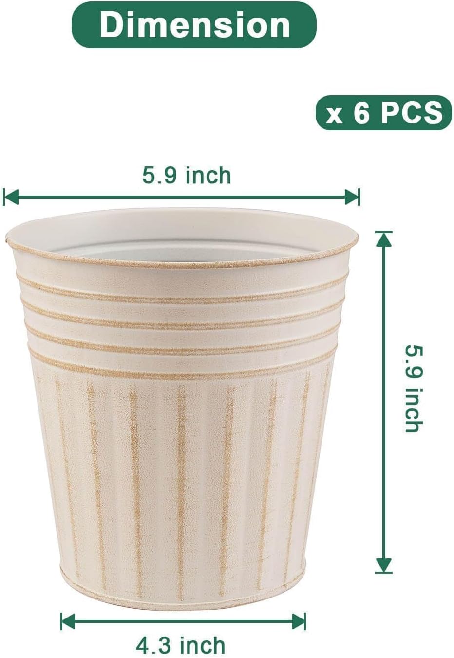 vensovo 6 Inch Beige Metal Rustic Flower Pots - 6Pcs Galvanized Planters with Drainage Hole and Rubber Plug, Rustproof Metal Bucket Plant Pots Farmhouse Vintage Style for Decor image 2