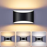 TingMiao Black Modern LED Wall Sconce&comma; 3 Colors Indoor Wall Lights&comma; 10W Hardwired Up and Down Aluminum Wall Mount Lamp for Bedroom Living Room Hallway Corridor &lpar;Black&comma; 1 Pack&rpar;