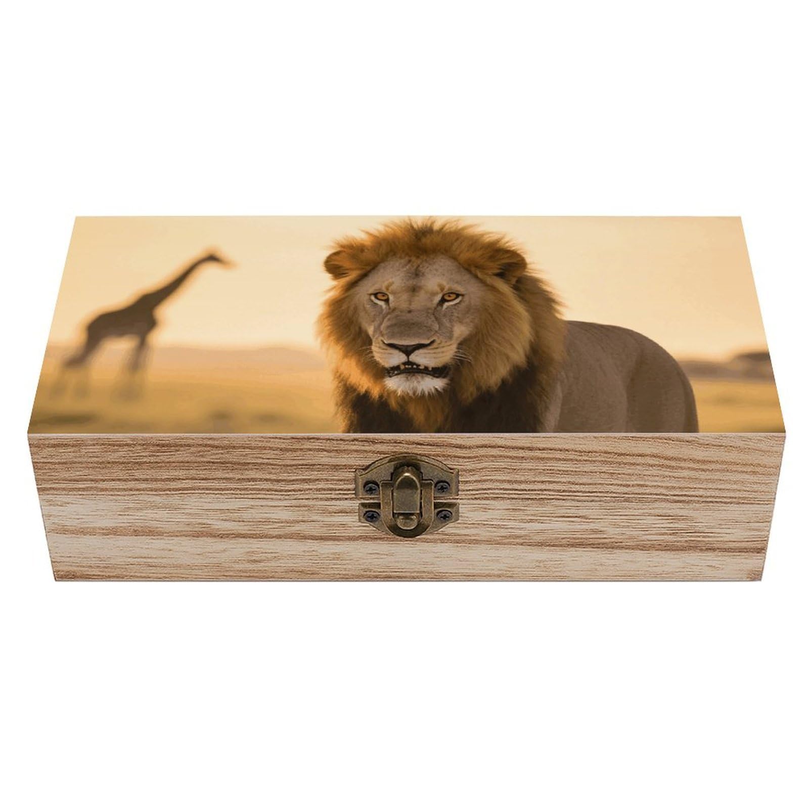 FodPand Decorative Keepsake Box Wooden Storage Boxes with Hinged Lid Handmade Grassland Lion Wood Organizer Memory Treasure Box for Jewelry Craft Card Photo Storage Wedding Bridal Shower Gifts