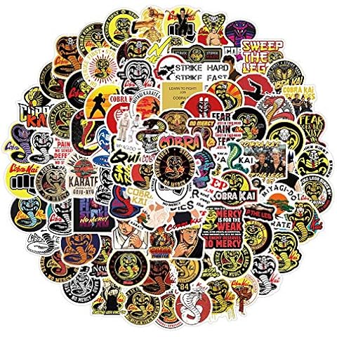100Pcs Cobra Kai Stickers for Water Bottle, Funny TV Series Decal Gifts, Waterproof Stickers Pack for Teen Adult Laptop Computer Skateboard Phone Luggage Guitar Travel Case Bike Cover