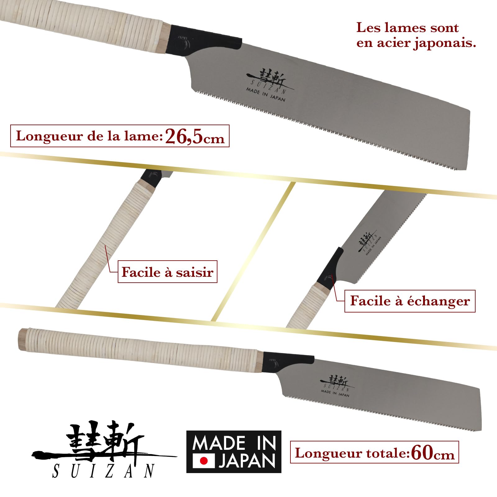 SUIZAN Kataba Scie japonaise à simple tranchant 265mm - Outils de menuiserie professionnels
