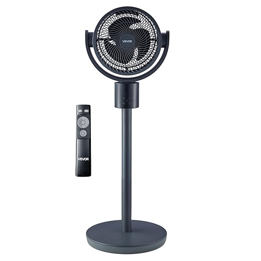 VEVOR 7-Inch Pedestal Fan, Oscillating Standing Floor Fan with DC Motor, Remote Control, 12 Speeds & 3 Modes, 15H Timer, Adjustable Height, Quiet for Home, Bedroom, Living Room, Study Room, Blue Gray