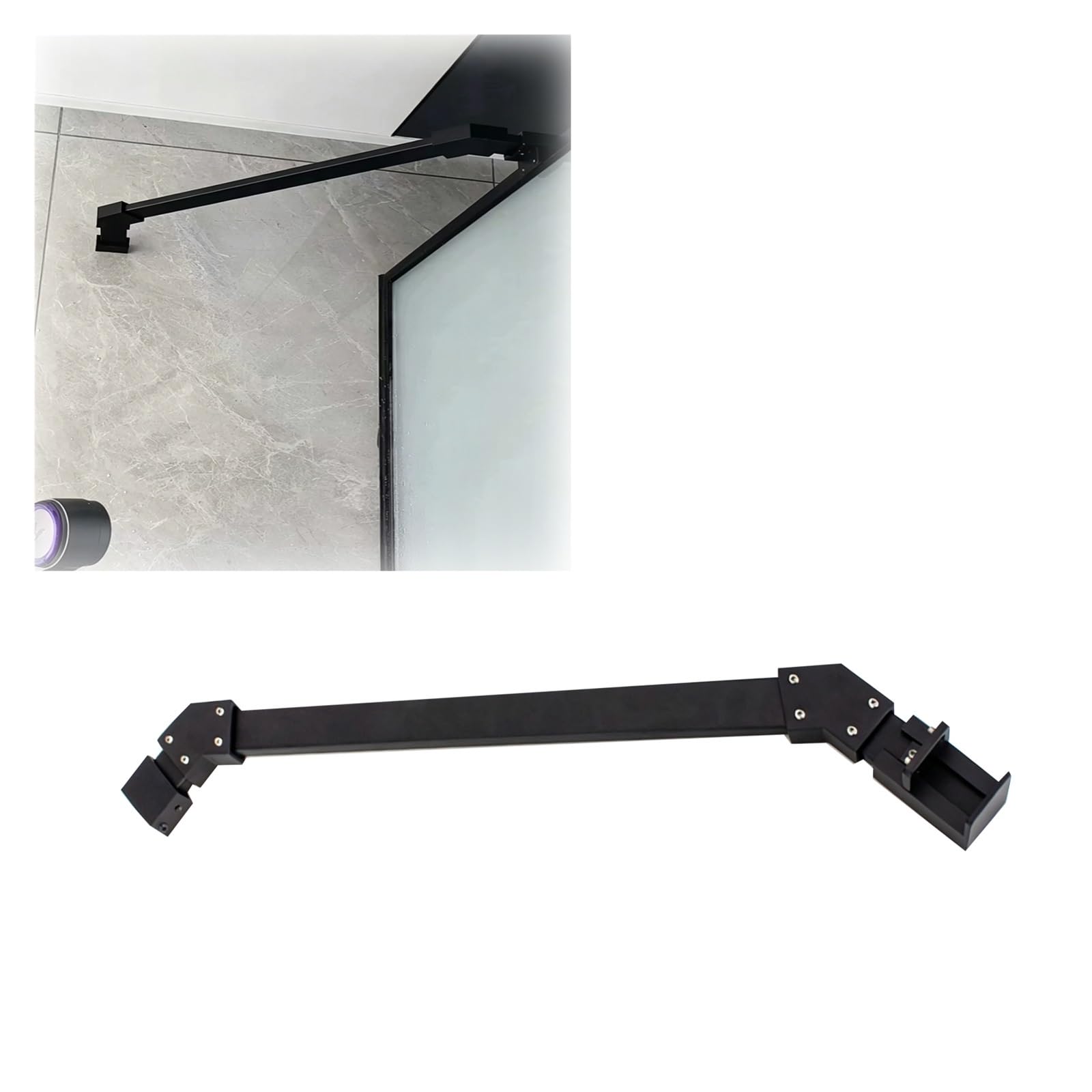 CHZDPP Rhombus Glass Door Support Rod for Hotel/Aquarium/Restroom, Stainless Steel Shower Support Bar Arm, Shower Glass Brace for 0–50 mm Panel(Black,35.4 in/900 mm)