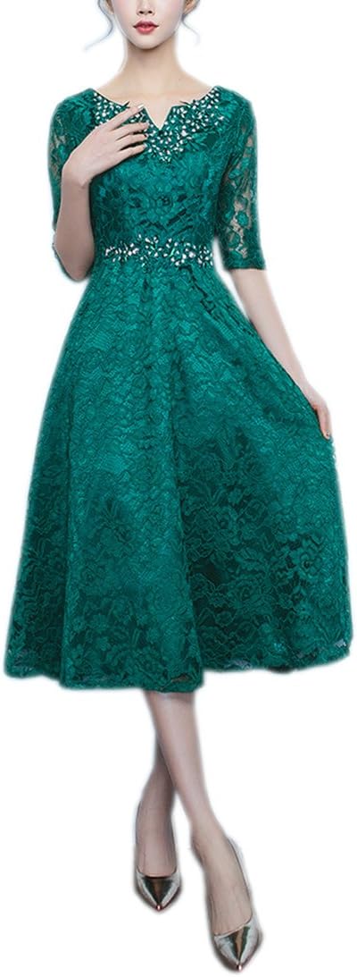 LANG CAI NV MAOGreen Short Small V Neck Host Evening Dress