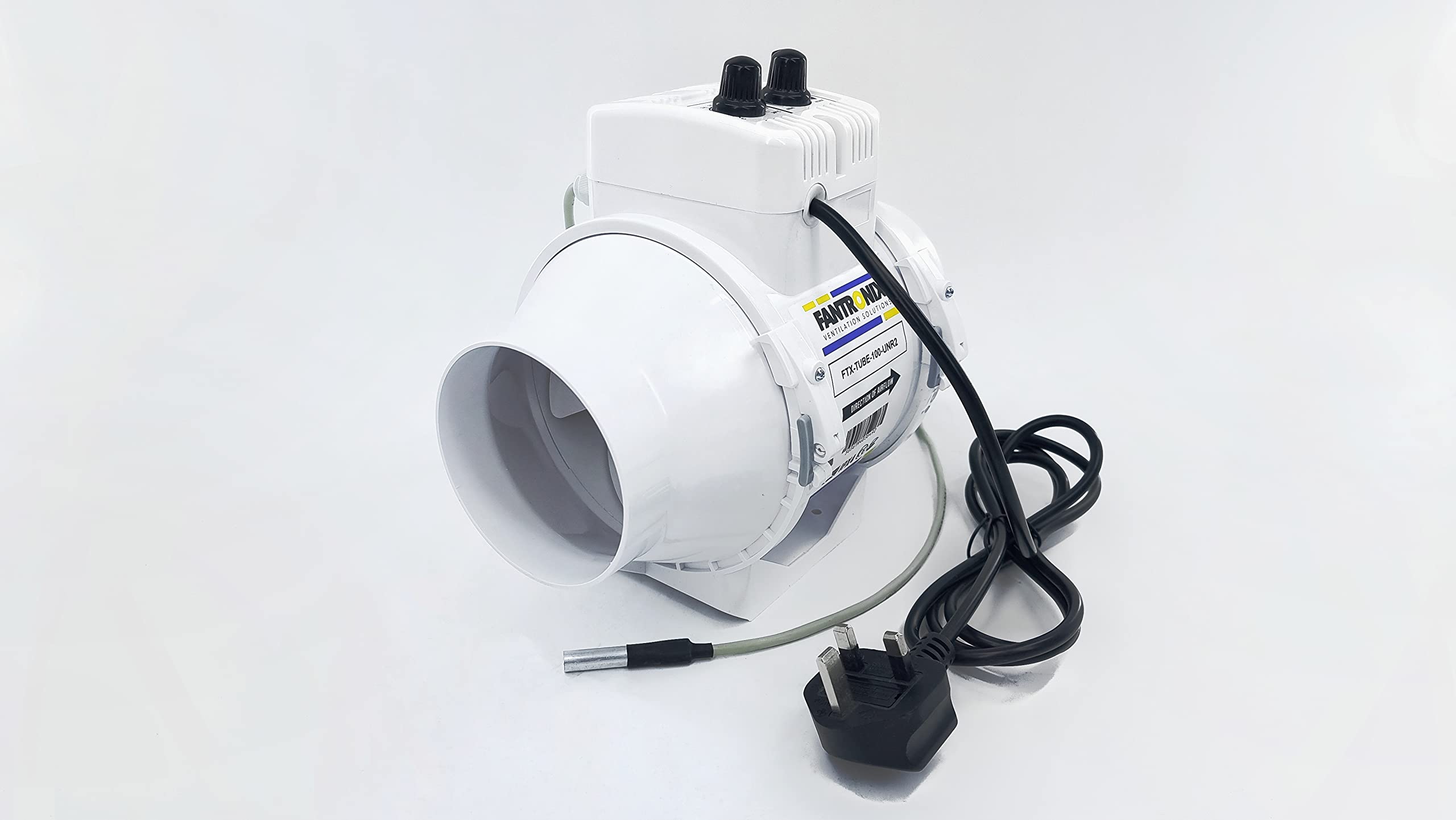 FantronixTemperature & Speed CONTROL - 4" inch - 100 mm Low Noise Inline Fan with Thermostat, ideal for Hydroponic rooms/Grow Tent Kits or kitchen exhaust, bathroom extractor