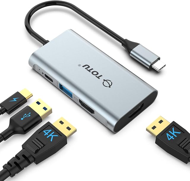 Docking Station, USB C Hub, TOTU 4 in 1 USB C to Dual HDMI Adapter with 4K HDMI Ports, 100W Power Delivery Port, USB 3.0 5Gbps Data Port for MacBook Air, MacBook Pro, Dell, Chromebook and more