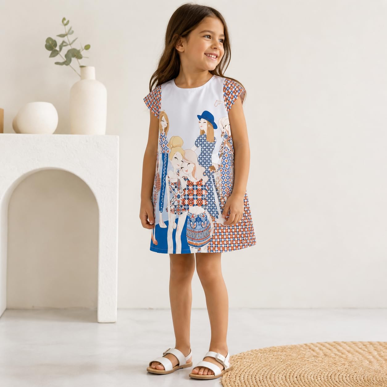 Generico Vestito Bambina Manica Corta 3-9 Anni