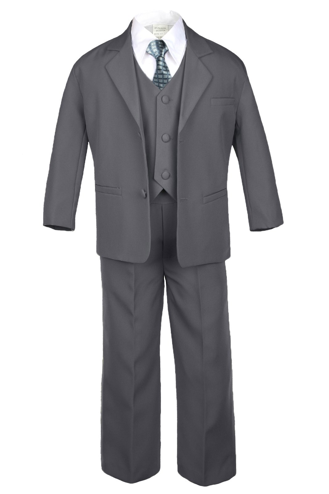 6pc Boy Baby Dark Gray Suit Set with Satin Geometric Necktie Outfits All Size (20)