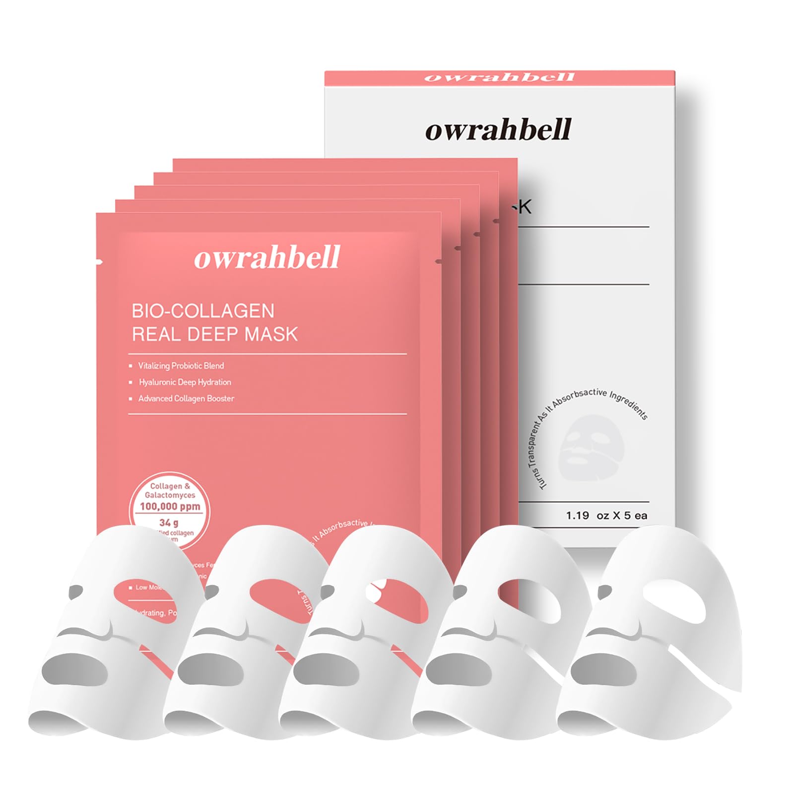 5 Pack Collagen Real Deep Mask, Hydrating Overnight Hydrogel Mask
