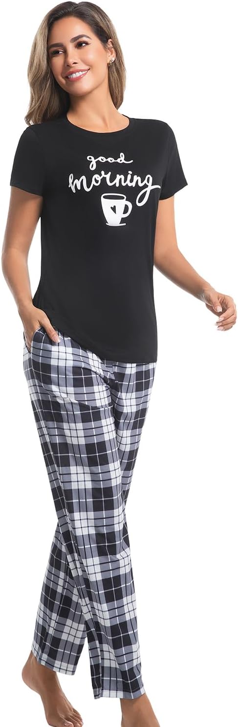 difficort Womens Pajama Sets Short Sleeve Pjs Tops with Long Pants Sleepwear Lounge Set with Pocket - Image 5