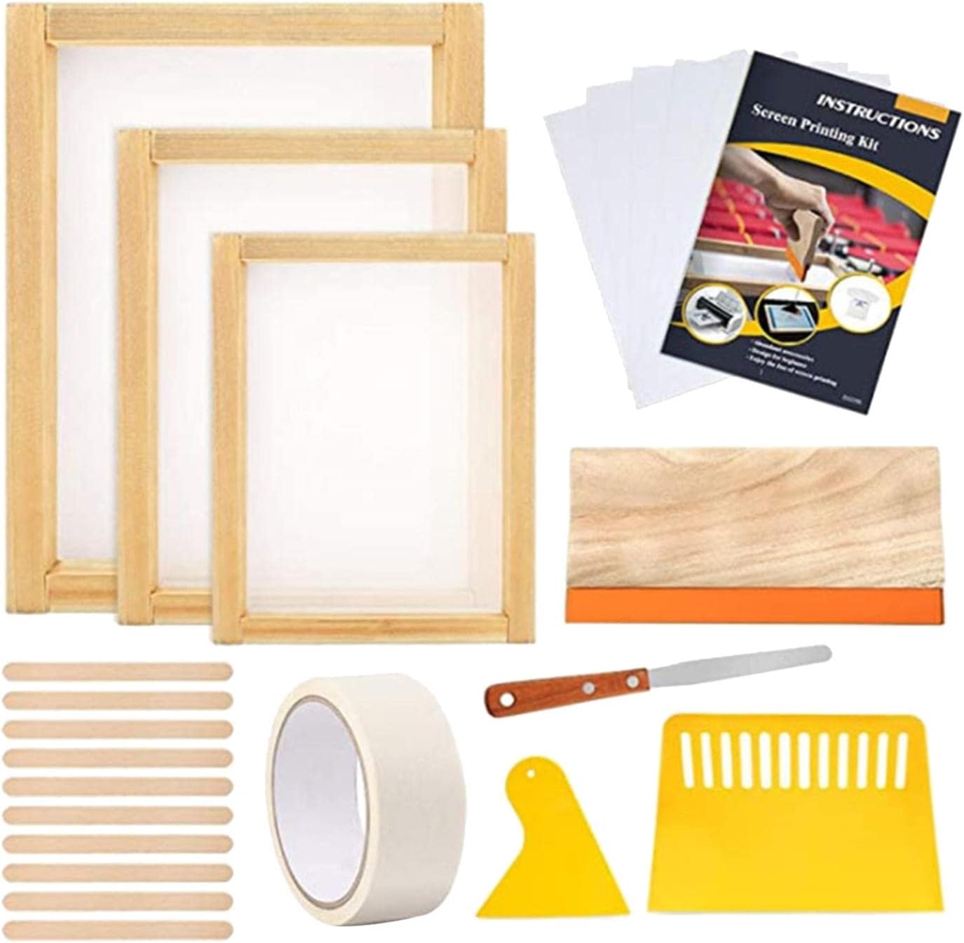 Luzhengyang Beginner's One Pack Silk Screen Printing Press Kit with 110T Mesh | DIY Handmade T-Shirt Art Supplies Bundle, 31x41x8cm, Beige, UD61DUWGSBNN9B2HS
