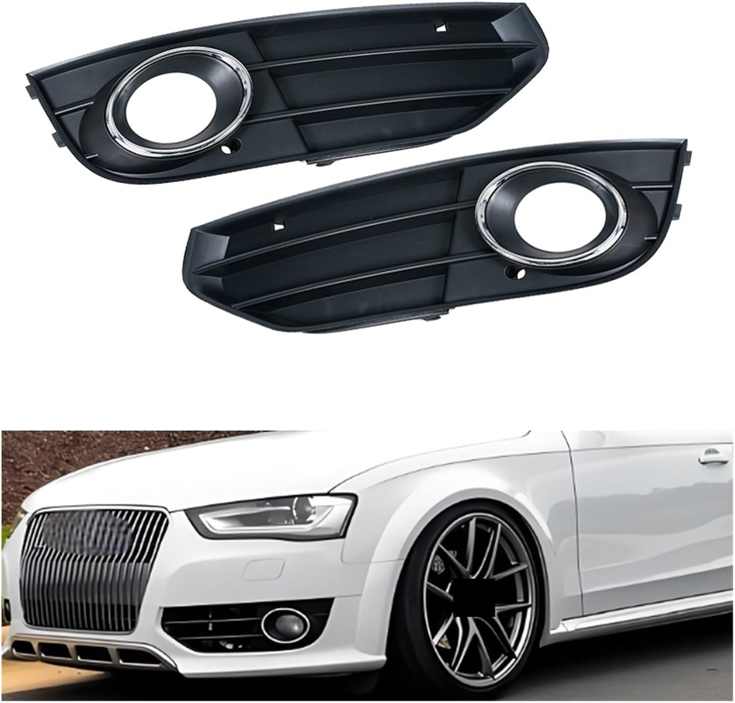 Fog Light Cover Compatible For Audi A4 AR B8 B8.5 Allroad Quattro Travel 2009-2015 Front Bumper Lamp Grille Trim Cap Lid Bezel(1pc right) (1pc left)