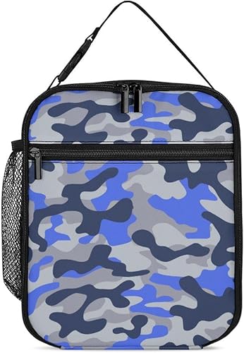 Bolsas de almuerzo aisladas de camuflaje azul para hombres, mujeres, niños y niñas, lonchera reutilizable para el trabajo, oficina, viajes, caja