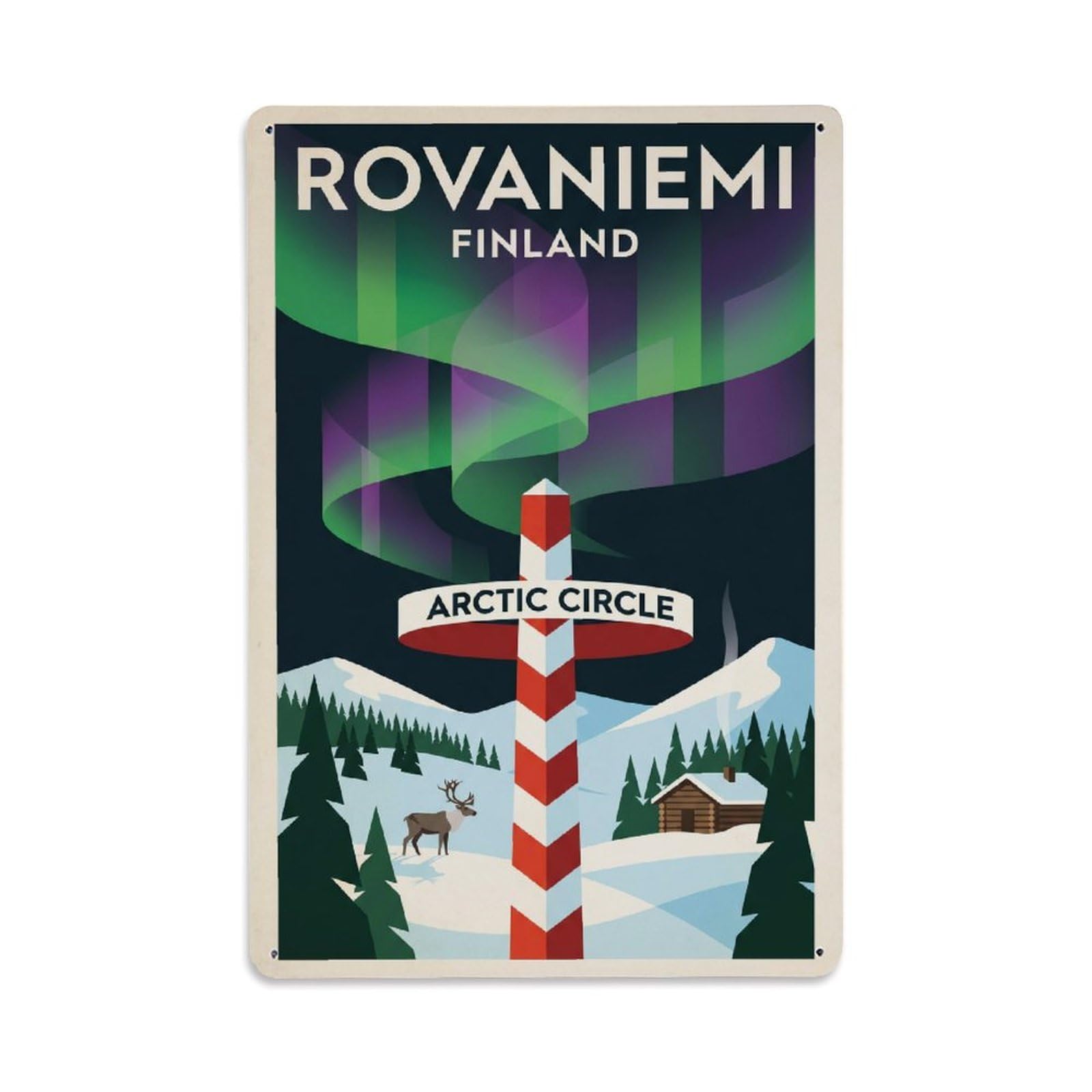 Finland Rovaniemi Travel Retro Metal Tin Sign Plaque Wall Decor for Cafe, Club Bar, Office, Garden Metal Poster 8x12Inch
