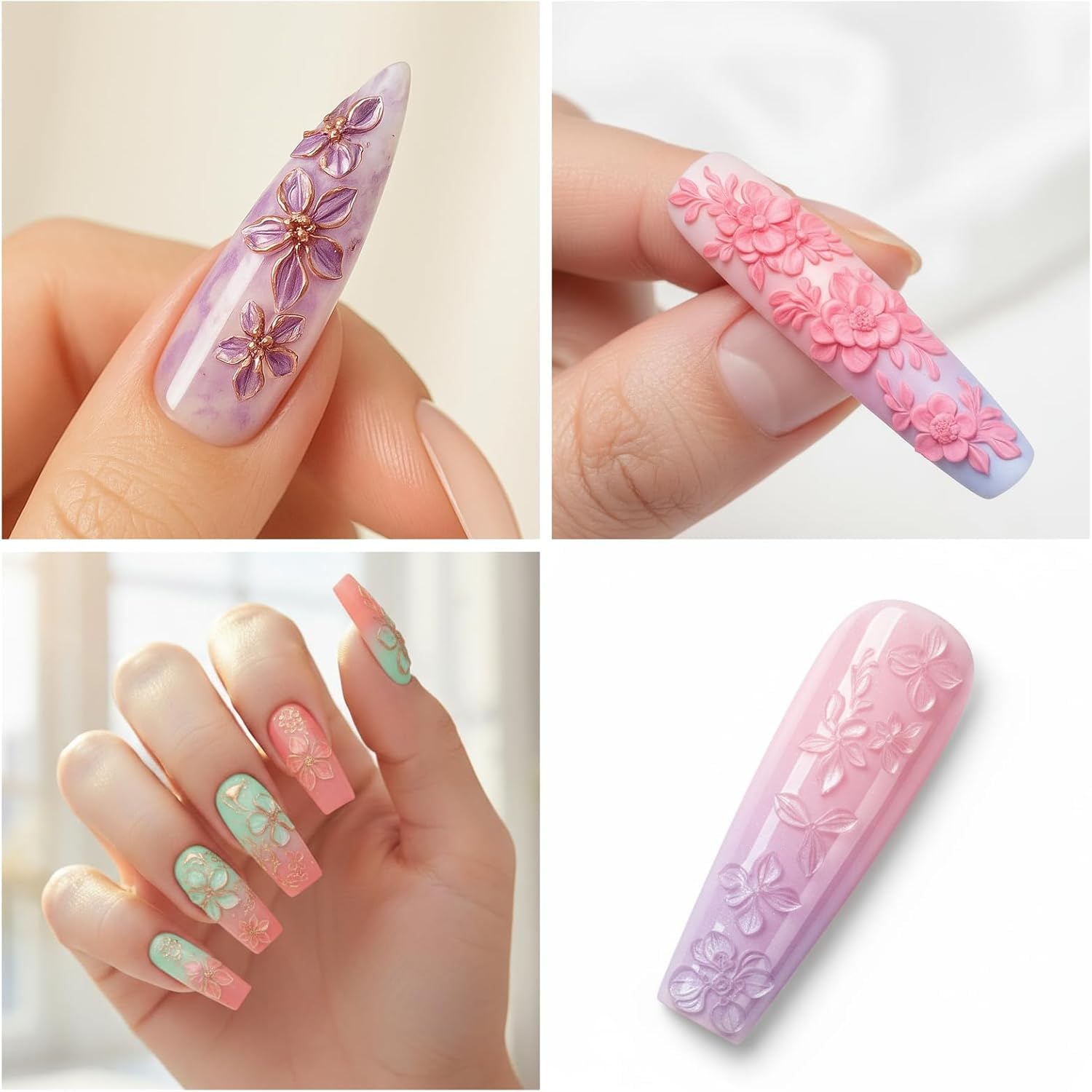 3D Flower Nail Art Silicone Mold 2 Sets β DIY Floral Gel Nail Charm Mold for Spring & Summer Designs, Blossom Nail Art Template for Manicure Decoration (Style-B) 4