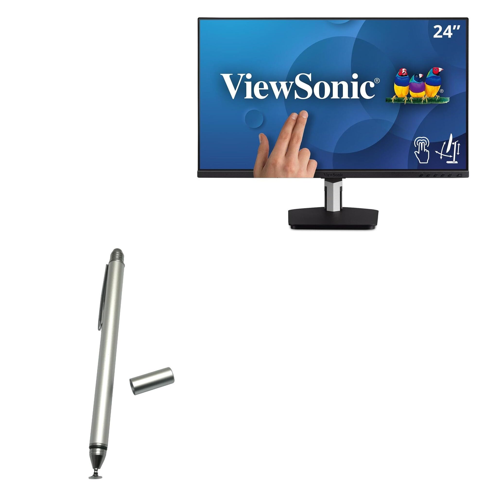 BoxWave Stylus Pen Compatible with Viewsonic TD2455 - DualTip Capacitive Stylus, Fiber Tip Disc Tip Capacitive Stylus Pen - Metallic Silver