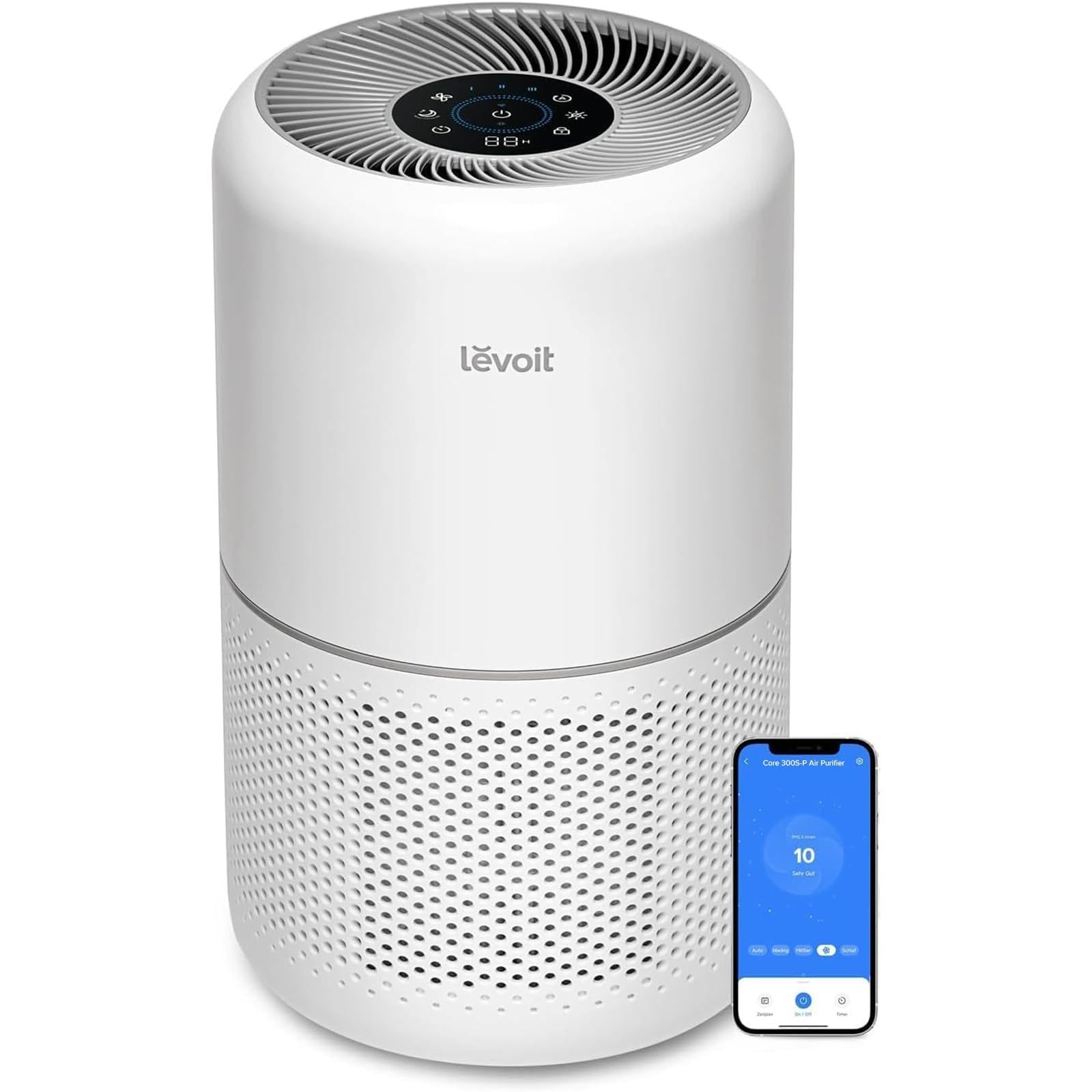 levoit air purifiers for home bedroom, hepa sleep mode, aham verifide, smart wifi for home large room, quiet cleaner for pet hair, allergies, dust, smoke, pollon, alexa control, core300s-p, white