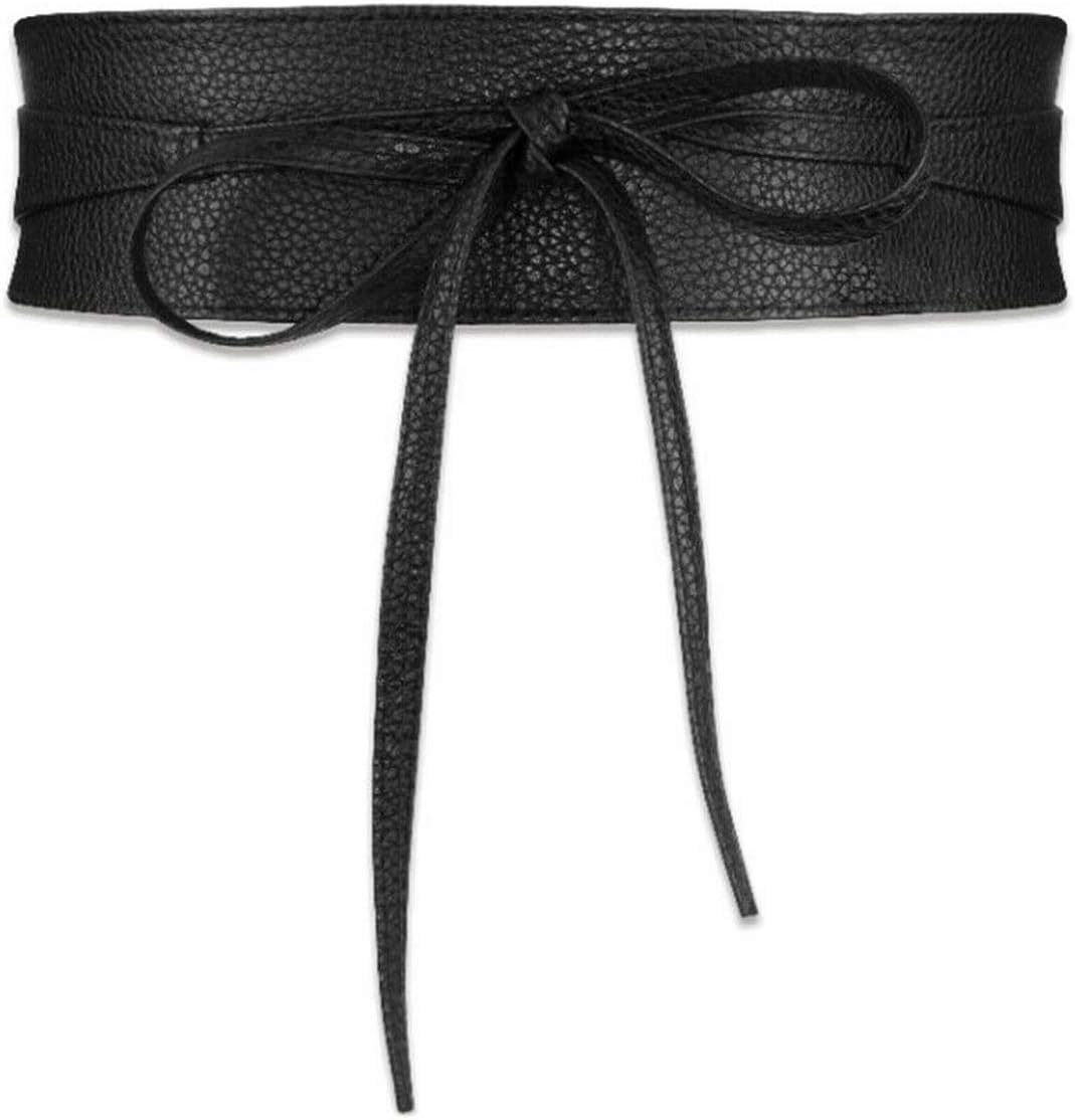 Wide Waist Belt Leather Waistband Wrap Around Obi Band Cinch Women Stretch Lady Black