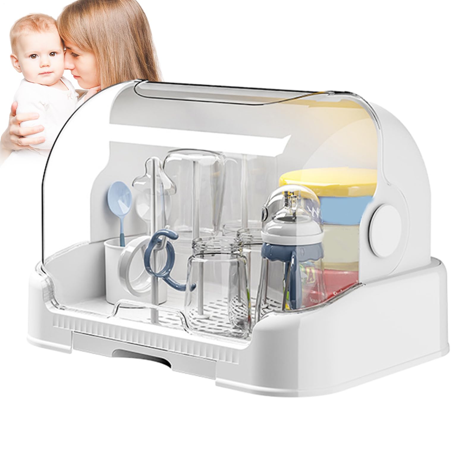Générique Rangement Anti Poussière avec Bac D'égouttage Amovible, 12,4x10,04x9,84 Pouces, Bonne Étanchéité avec Couvercle, Convient pour Égouttoir À Biberons et Couverts pour Bébé