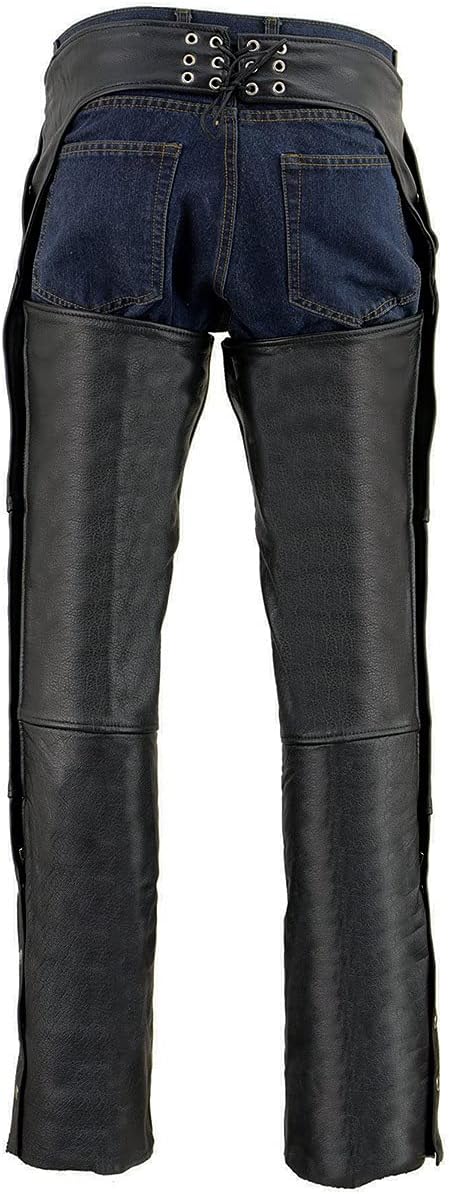 Milwaukee Leather Chaps for Men's Black Leather 4-Pockets - Snap Out Thermal Lined Motorcycle Riders Chap - SH1191C