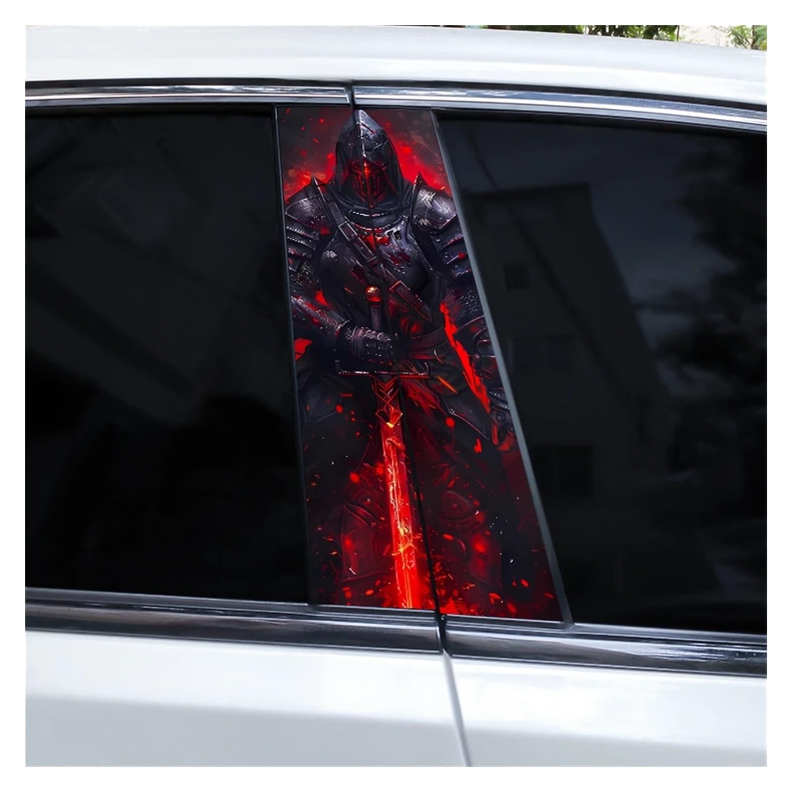 Car Side Decals 2pcs Knight Warrior Skull Car B Pillar Sticker DIY Door Modeling Center Column Decal(Style G)