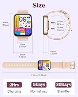 Vista 32 de RUIMEN Relojes inteligentes para mujeres y hombres (responder/hacer llamadas) compatibles con teléfonos iPhone/Android, pantalla HD de 1.85 Blanco