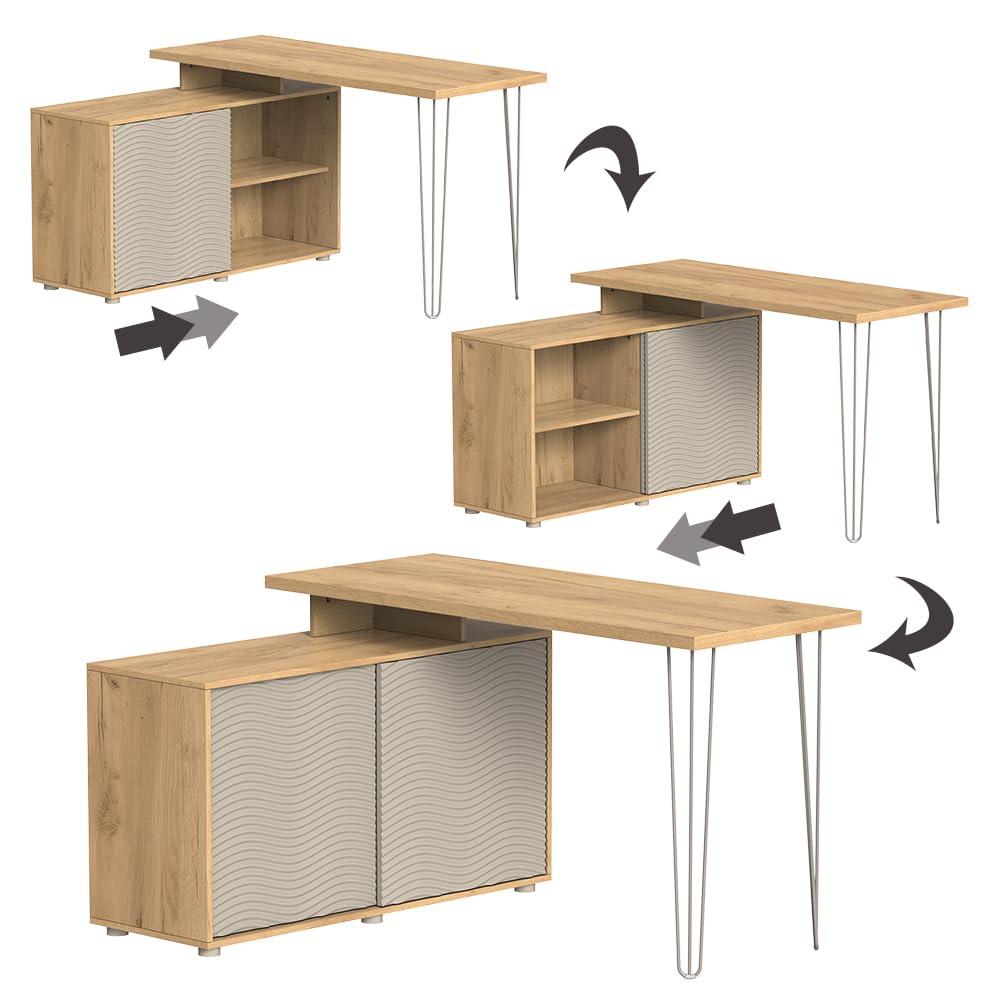 Vicco Bureau d'angle Notivo, Cachemire, 135x55cm | avec armoire de classement, adapté au télétravail et au bureau