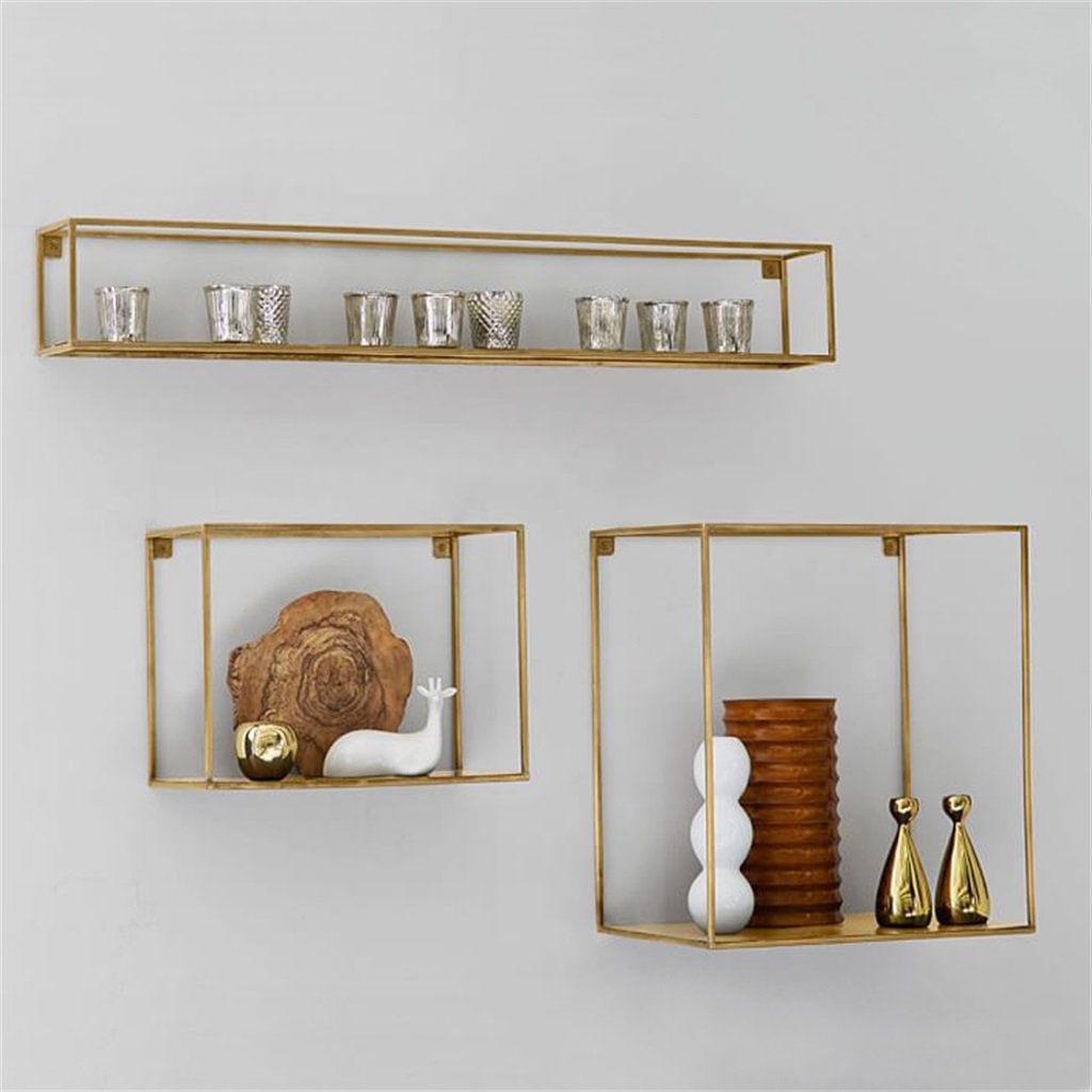 Baldas flotantes Estante Flotante de Pared de Hierro para Sala de Estar Pantalla de Almacenaje de Estante Unidad de Decoración de Bastidor Marco Retro Loft Estilo Industrial Conjunto de 3