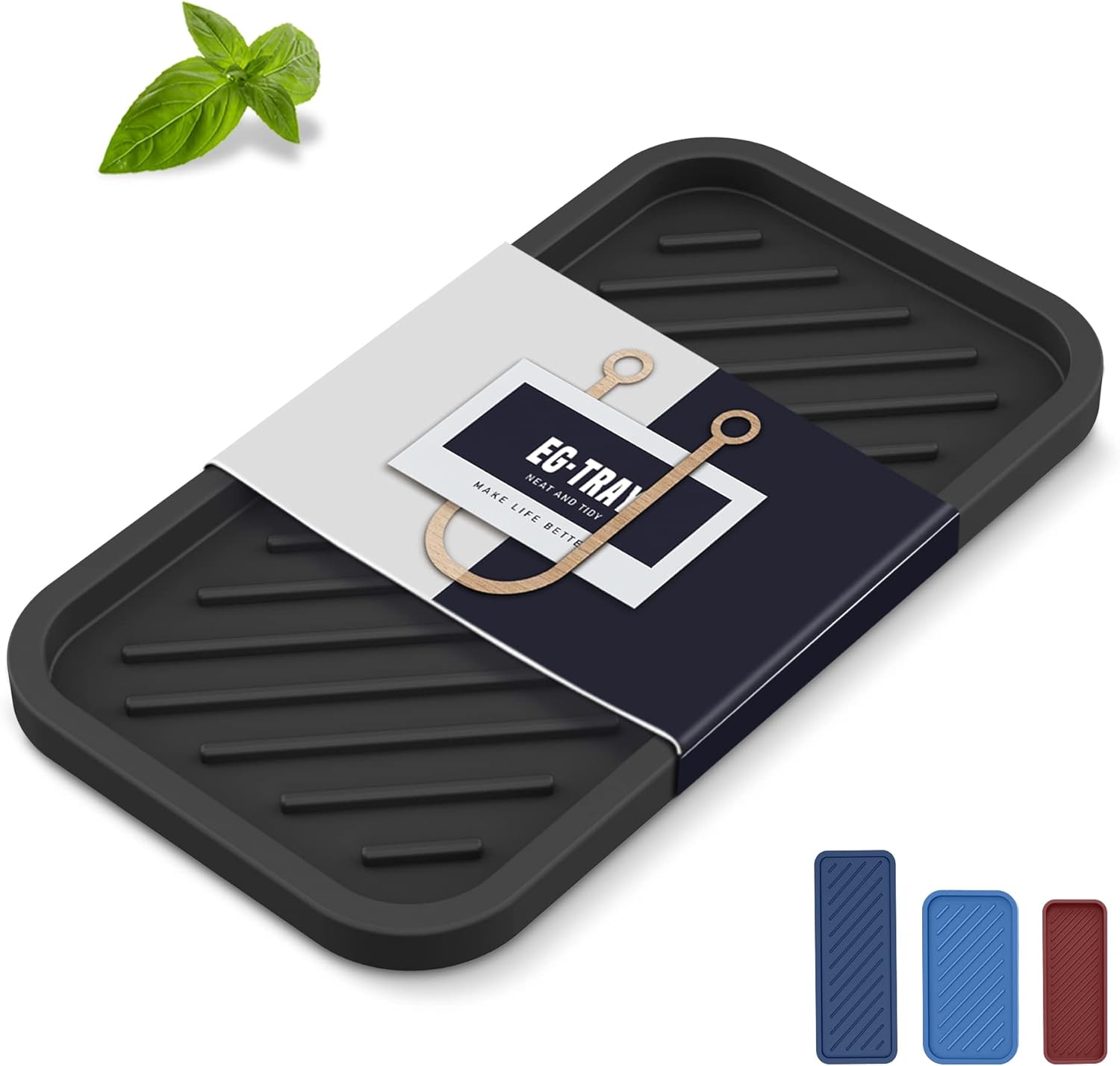 EG-SIPRO Silicone Sponge Holder,Large 10" Kitchen Sink Organizer Tray Kitchen Soap Tray Soap Sponge Holder for Bathroom Counter Sponge Caddy Dish Soap for Scrubber,Soap Dispenser,Scouring Pad 10x5.1inch B-bl