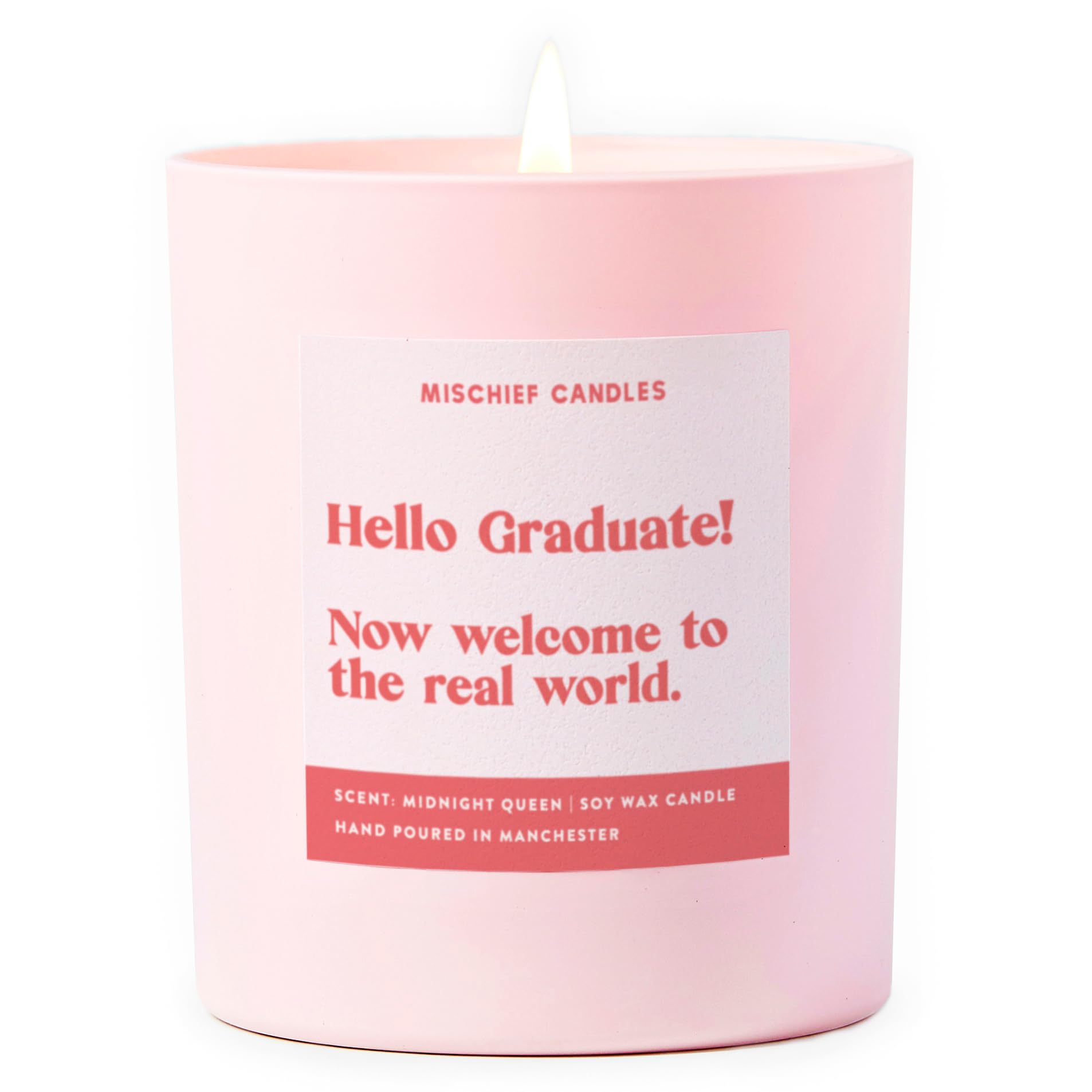 Funny Well Done Gift for Her Congratulations Gifts Scented Soy Wax Pink Candle (Welcome to The Real World)