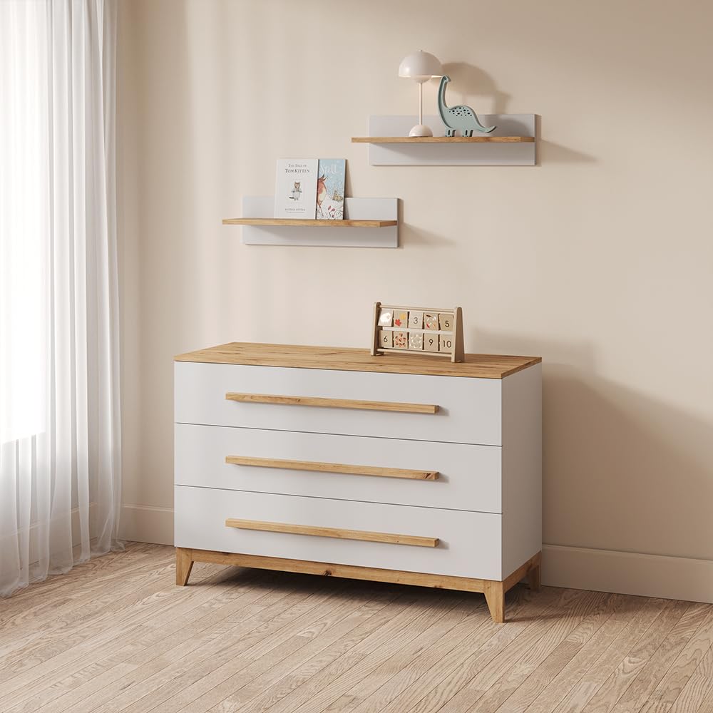 Livinity Wickelkommode Mailo, Weiß/Artisan, XL mit 3 Schubladenfür stilvolle Aufbewahrung mit viel Platz
