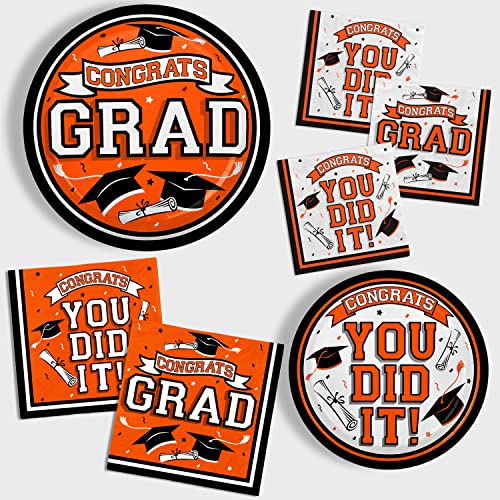 Gatherfun Graduation Party Supplies Dinnerware Set Orange Disposable Dinner Paper Plates Dessert Paper Plates And Napkins For 2023 Congrats Grad Party Decorations, Serve 50 #TOP2