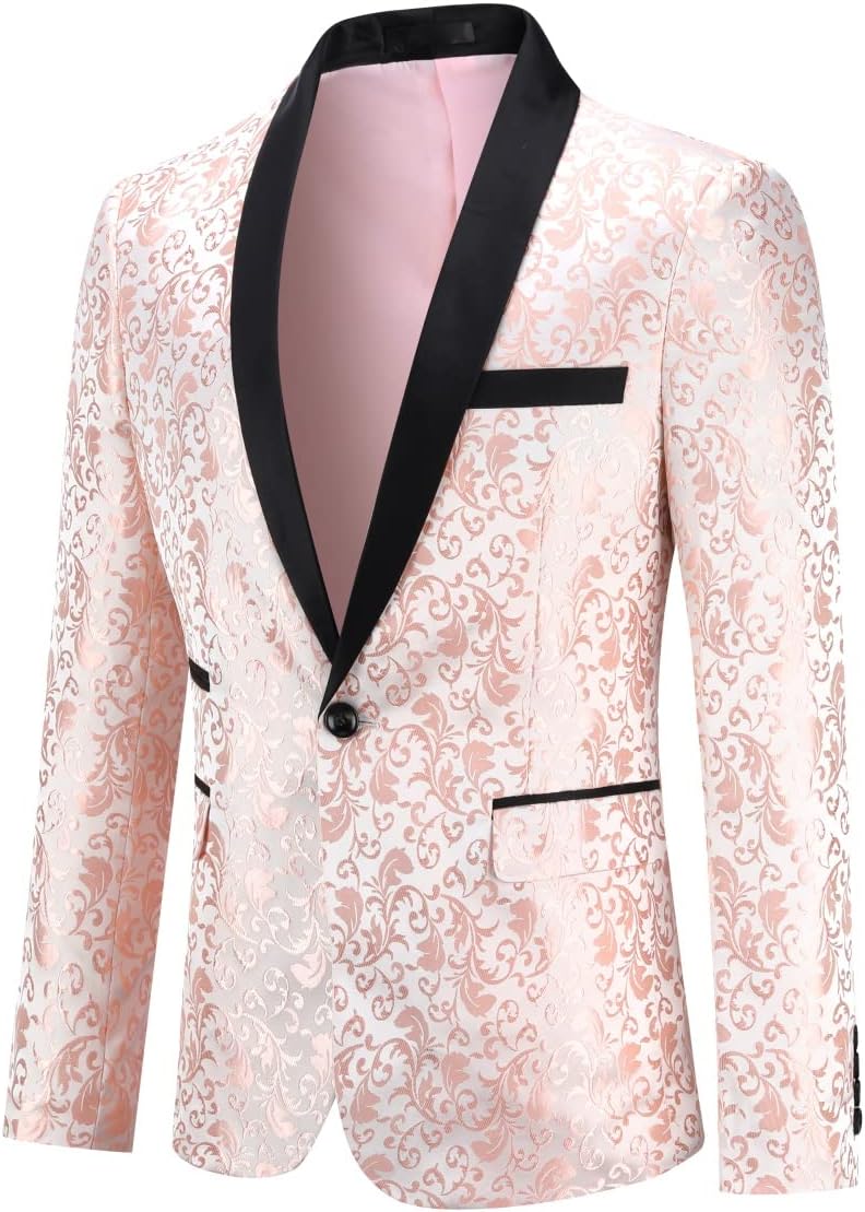 Cloudstyle Mens 2 Piece Floral Jacquard Dress Suit Set 1 Button Print Dinner Jacket Pants - Image 2