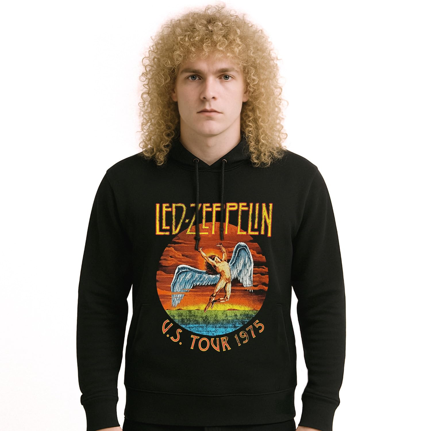 Led Zeppelin Felpa Ufficiale U.S. Tour 1975. Felpa con Cappuccio Unisex in Cotone. vestibilità Regular per Adulto e Ragazzo