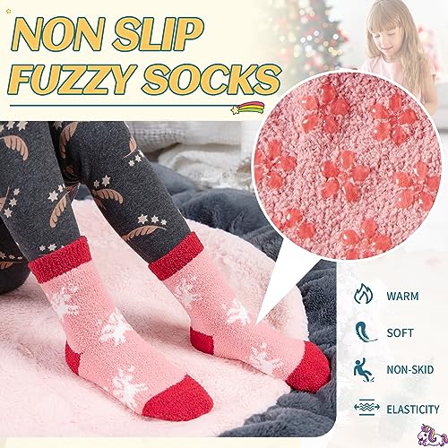 Image of Eyean Kids Fuzzy Socks Non Slip Soft Fluffy Slipper Grips Socks Warm Plush Cozy Cabin Boy Girls Crew Socks 6 Pairs