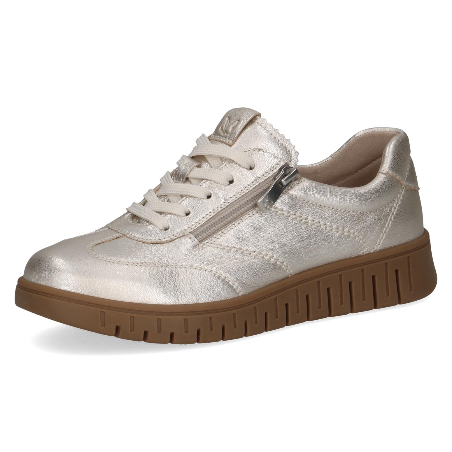CAPRICE Women's Leather Sneakers, Metallic (Platin Metal.), 4 UK