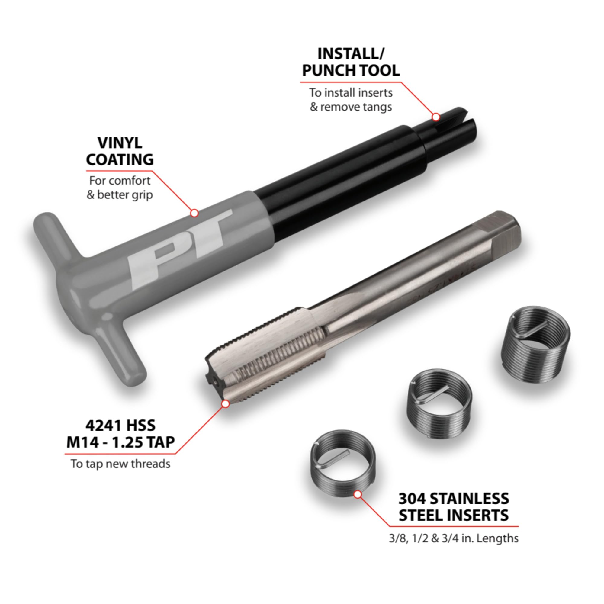 PERFORMANCE TOOL W86904 - Kit di riparazione filettatura M14-1,25. Ripristinare i fili secondo il dimensionamento originale