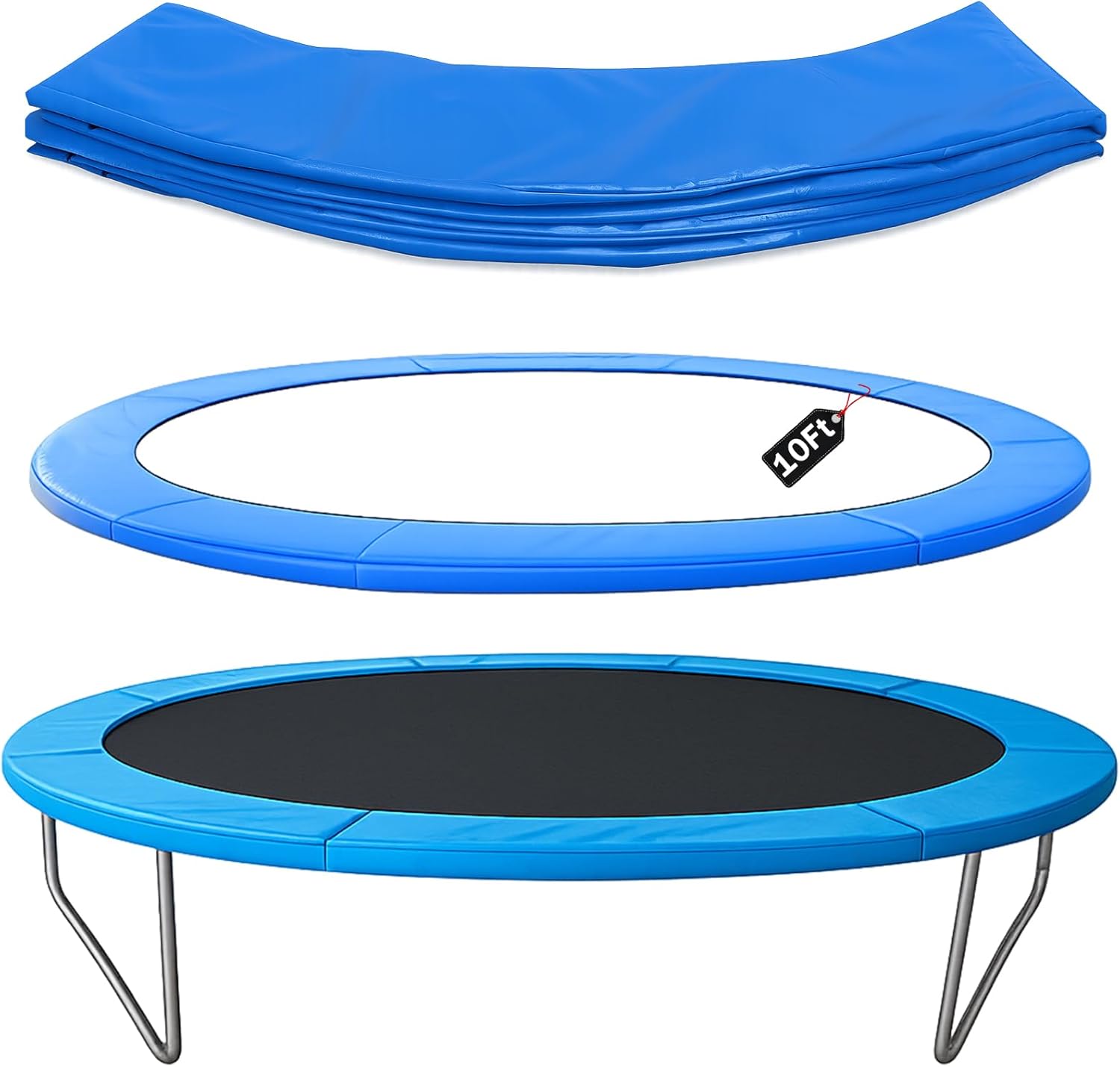 Trampoline Spring Cover,16ft 10ft Round Trampoline Pad Replacement No Hole Trampoline Pole Pad Waterproof UV Resistant Safety Pad 10FT Bule