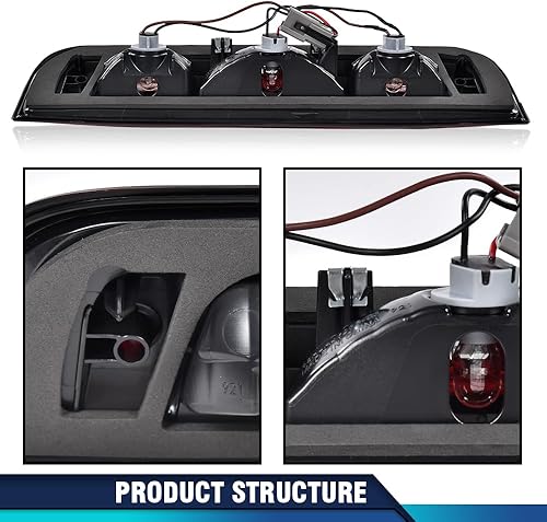 Miniatura 7 de PIT66 Tercera luz de freno trasera de montaje alto compatible con Chevy SilveradoGMC Sierra 1500 2500 3500 2015-2021 23509162 84900397 bombilla roja