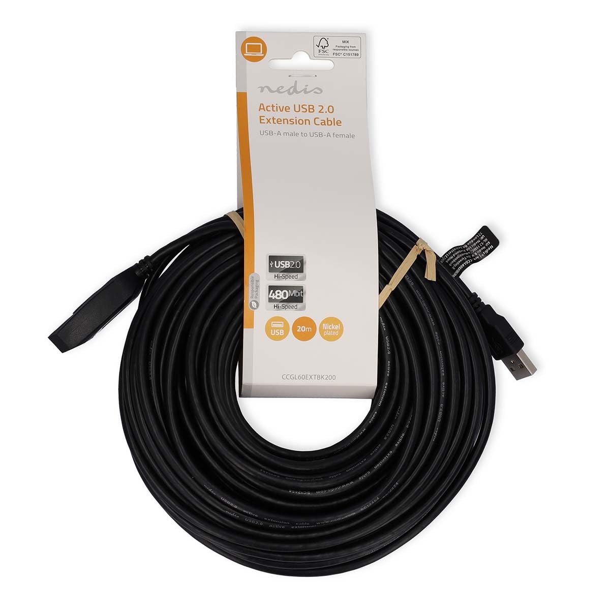 NEDIS Cavo USB | USB 2.0 | spina USB-A | spina USB-A | 480 Mbps | nichelato | 2.00 m | rotondo | PVC | nero | gancio