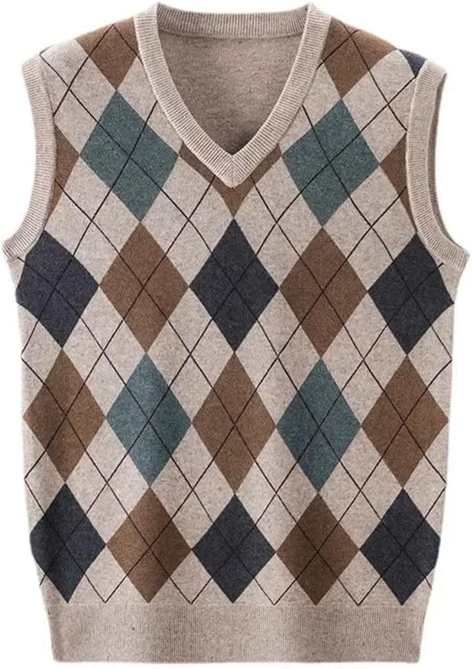 Men Sweater V Neck Knit Vest Wool Sleeveless Vest