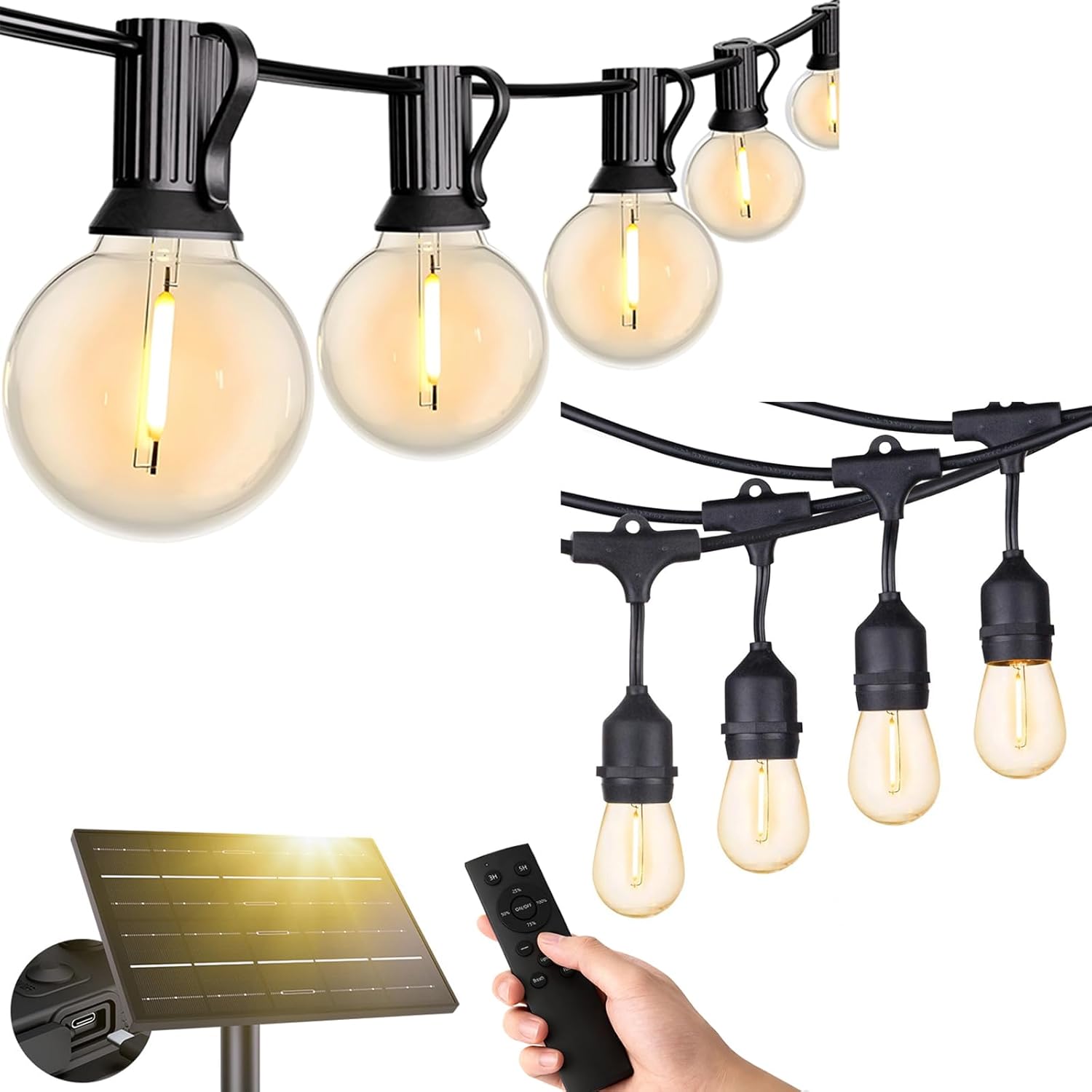 Svater Outdoor String Lights Led 50FT + Solar G40 Patio Lights 75 FT