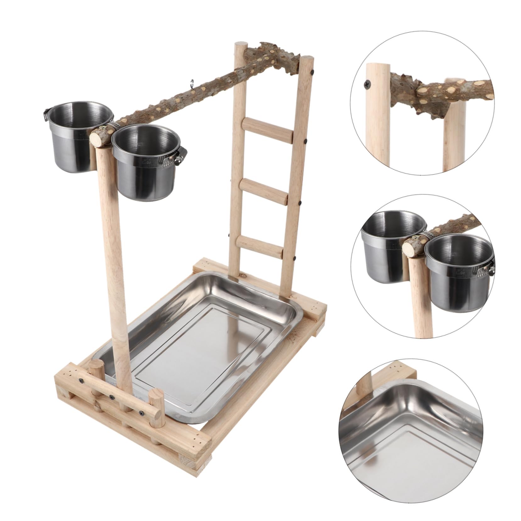 Mipcase Escalera De Madera para Pájaros Escalera De Entrenamiento para Juguete Educativo para Pájaros Comedero De Acero Inoxidable